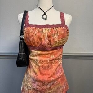Y2K pink lace orange design tank